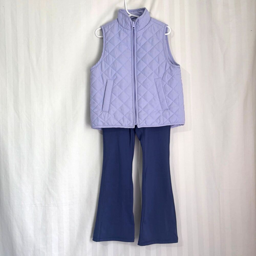 90 Degree by Reflex Girls Quilted Vest Flared Leggings Set Purple M 5/6